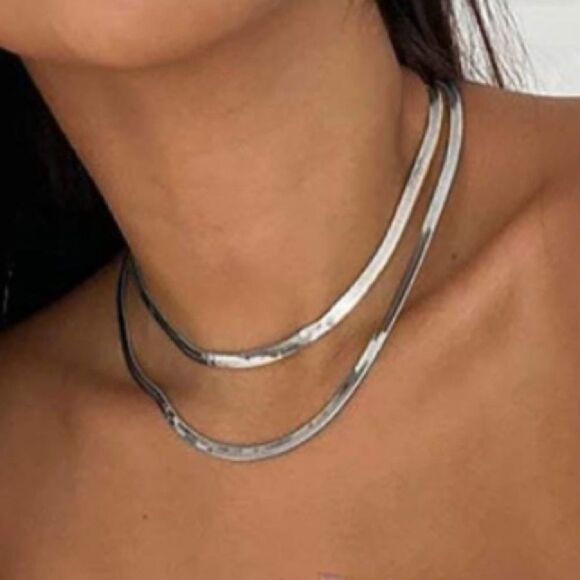 Silver Herringbone/Snake Chain 6mm Necklace - Picture 1 of 6